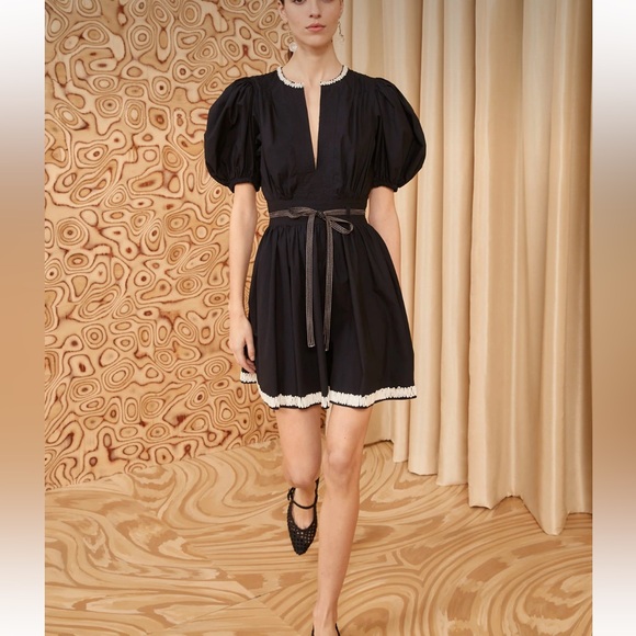 black colored stripes short sleeve mini dress Mixed Stripes Short-Sleeve Bow Mini Dress